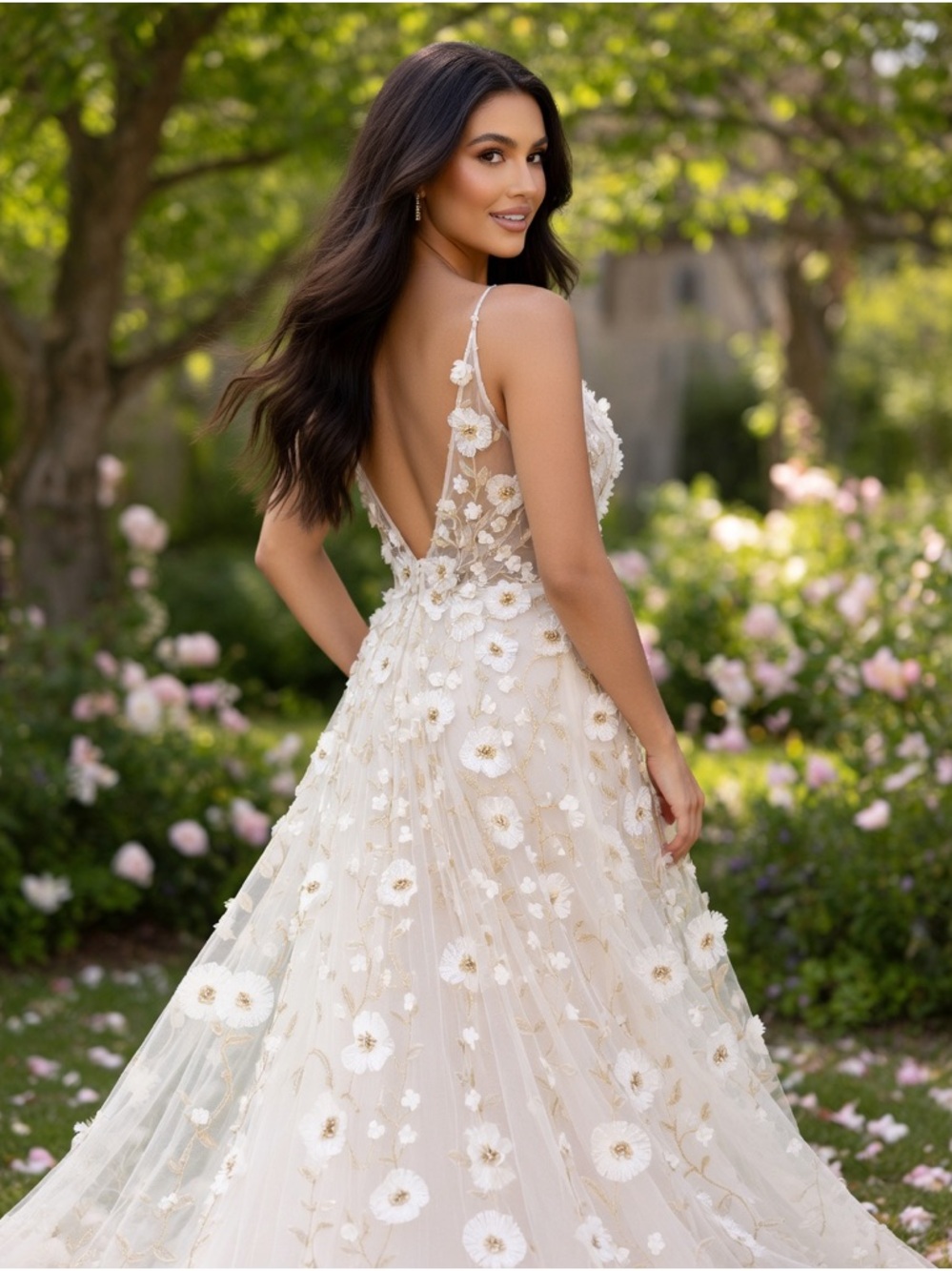 Ivory Floral Appliqué A-Line Dress